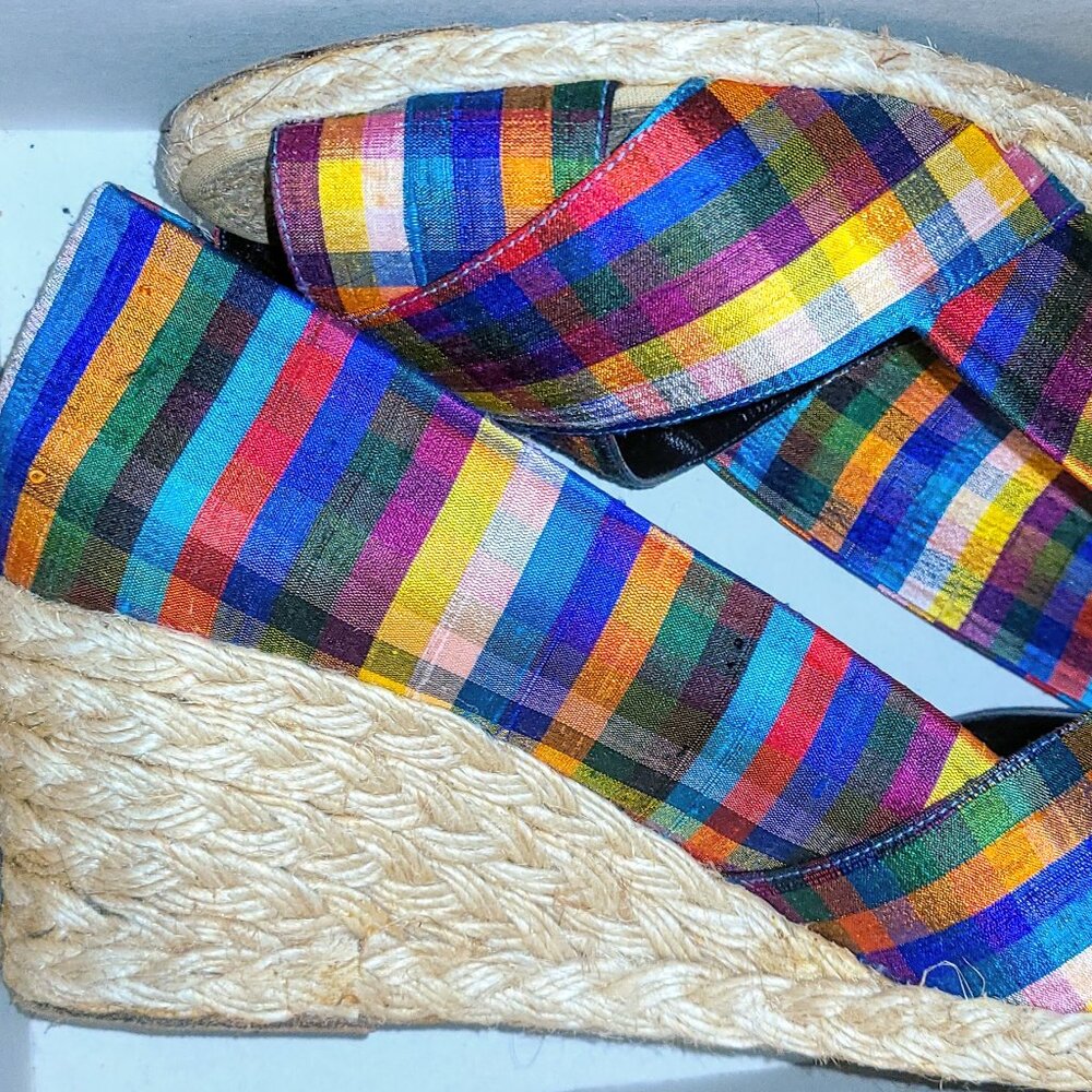 Ralph Lauren Madras Plaid Espadrille Wedges — Size 9.5